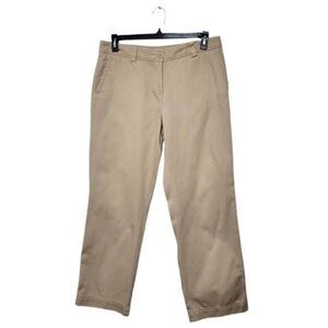 LL Bean Khaki Pants Womens Sz 14R Classic High-Rise 100% Cotton Straight Leg